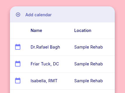Screenshot showing calendar list with option to add a new calendar in CaseRM