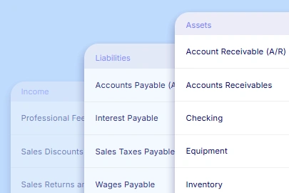 Chart of Accounts listing in CaseRM practice management software with categorized asset, liability, and income accounts
