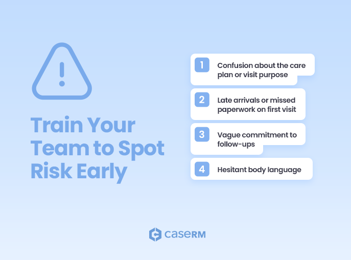 Illustration showing how clinic staff can spot no-show risk early by identifying scheduling friction, patient hesitation, payment concerns, and prior attendance patterns.